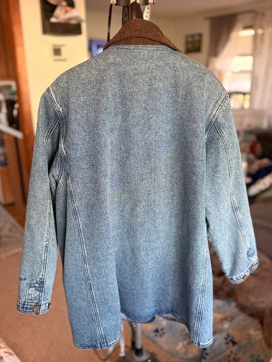 Vintage Woolrich Blanket Lined Blue Denim Chore Coat Wool Women's Size XL - Picture 3 of 4